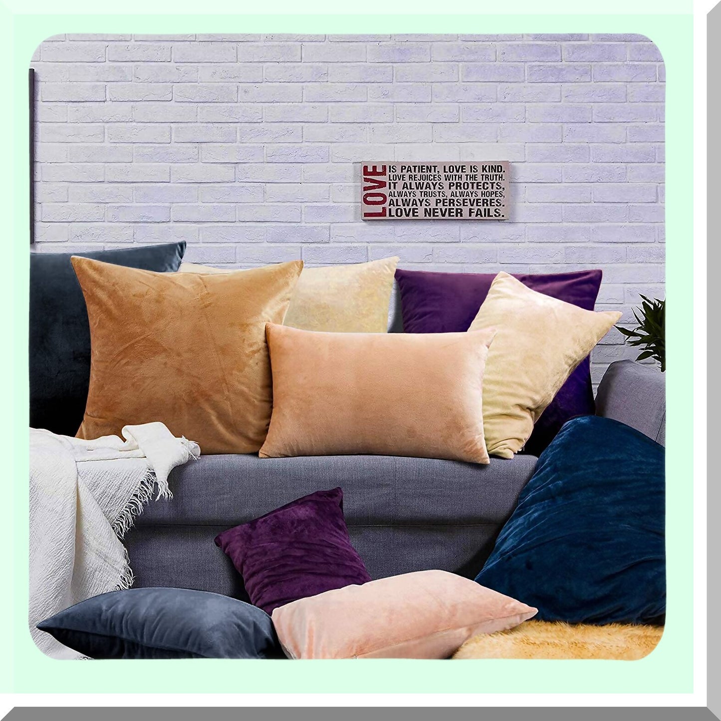 Luxury Velvet Square Zippered Throw Pillow Cover - Super Soft Decorative Euro Cushion for Sofa/Couch - 26x26 Inches - Navy Blue