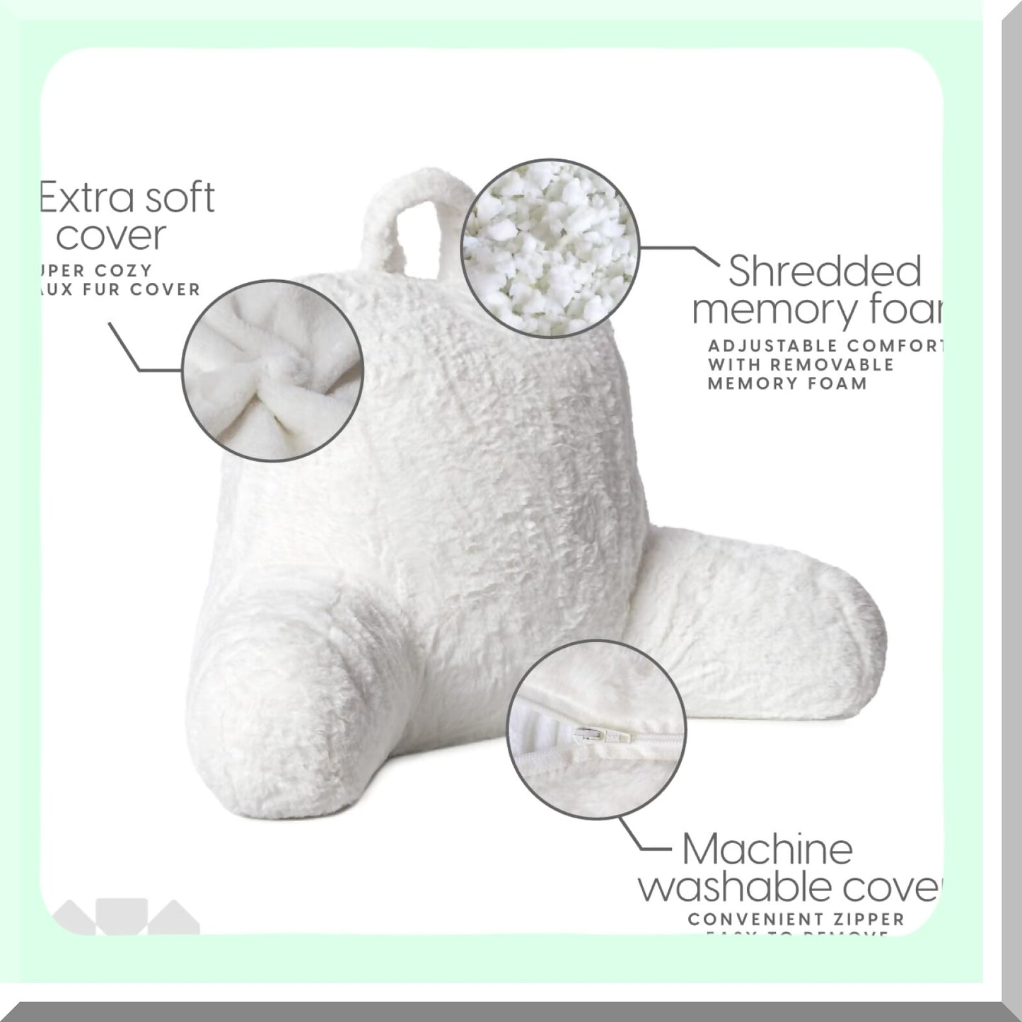 MemoryFoam Comfort Rest Pillow - Back Support Cushion for Reading & Sitting in Bed - Removable Cover - 18x15 inches - White - CozyComfort