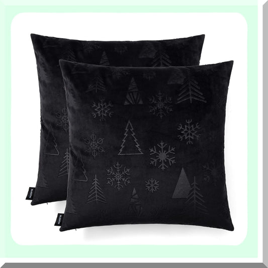 Gothic Velvet Pillow Covers - Set of 2 Black Decorative Throw Pillows 20x20 inch - Dark Home Decor Cushion Cases - Soft Goth Bedroom Accessories