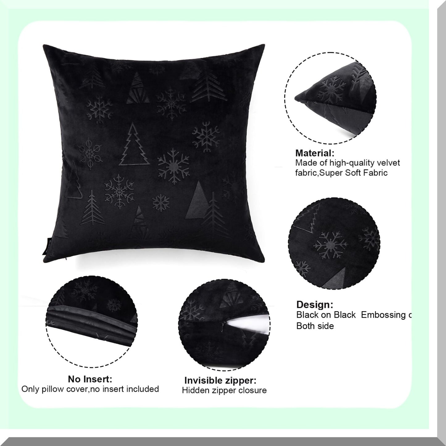 Gothic Velvet Pillow Covers - Set of 2 Black Decorative Throw Pillows 20x20 inch - Dark Home Decor Cushion Cases - Soft Goth Bedroom Accessories