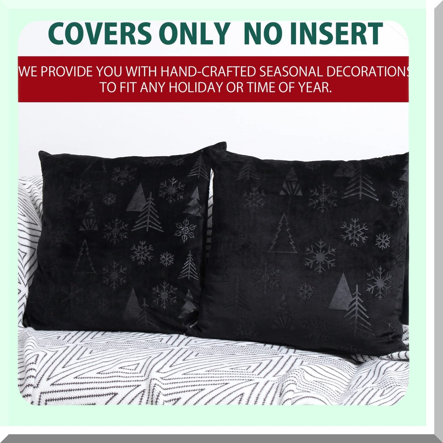 Gothic Velvet Pillow Covers - Set of 2 Black Decorative Throw Pillows 20x20 inch - Dark Home Decor Cushion Cases - Soft Goth Bedroom Accessories