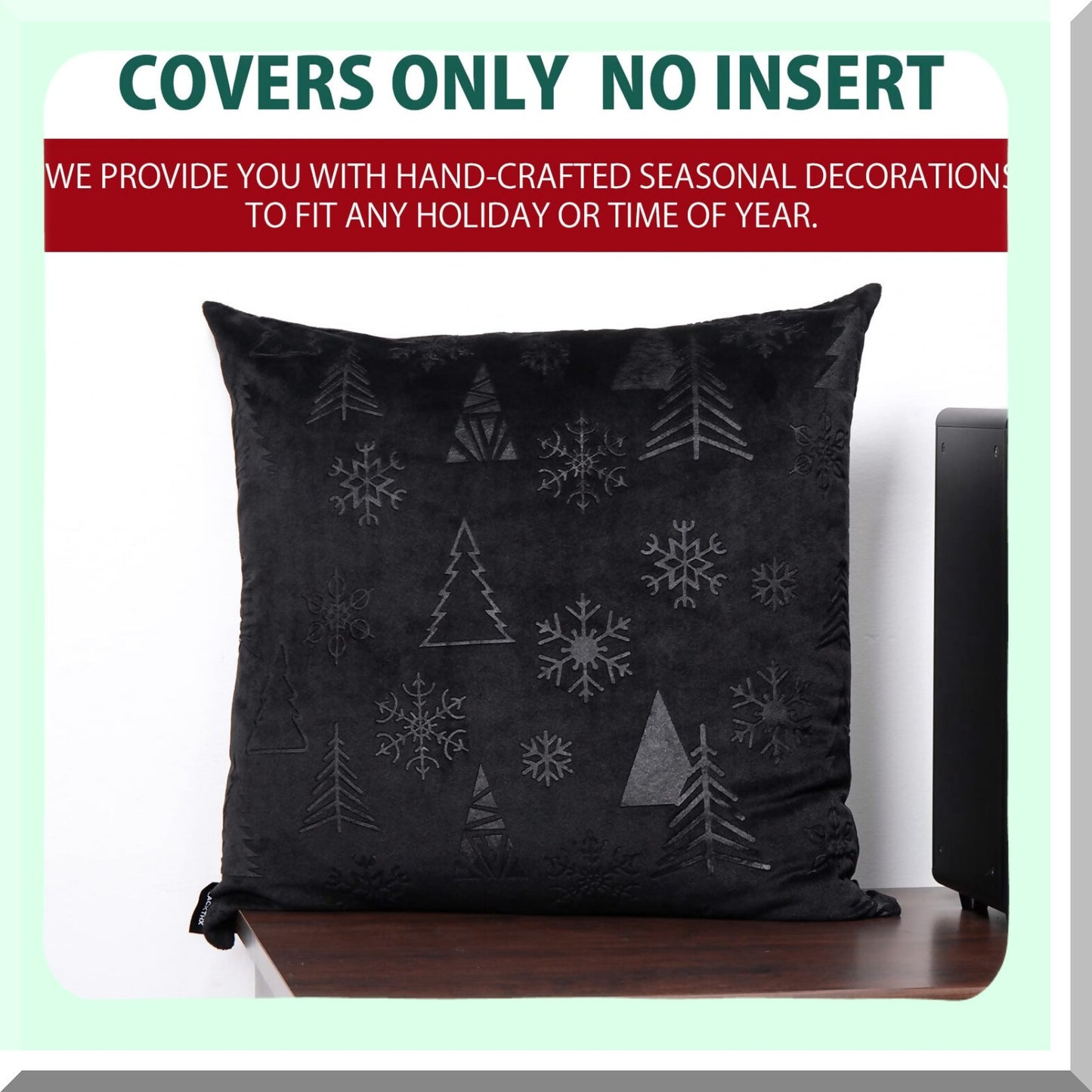 Gothic Velvet Pillow Covers - Set of 2 Black Decorative Throw Pillows 20x20 inch - Dark Home Decor Cushion Cases - Soft Goth Bedroom Accessories