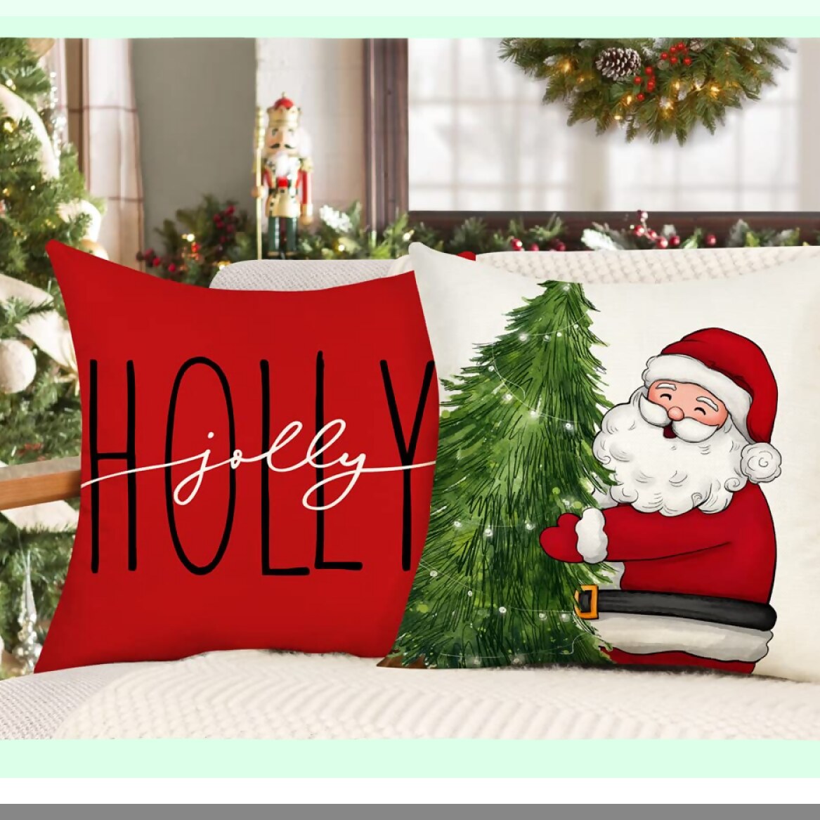 Winter Wonderland Pillow Covers Set - Farmhouse Decor Snowman Wreath Claus Tree Holly Jolly Holiday Throw Cushion Case 18x18 (Pack of 4)