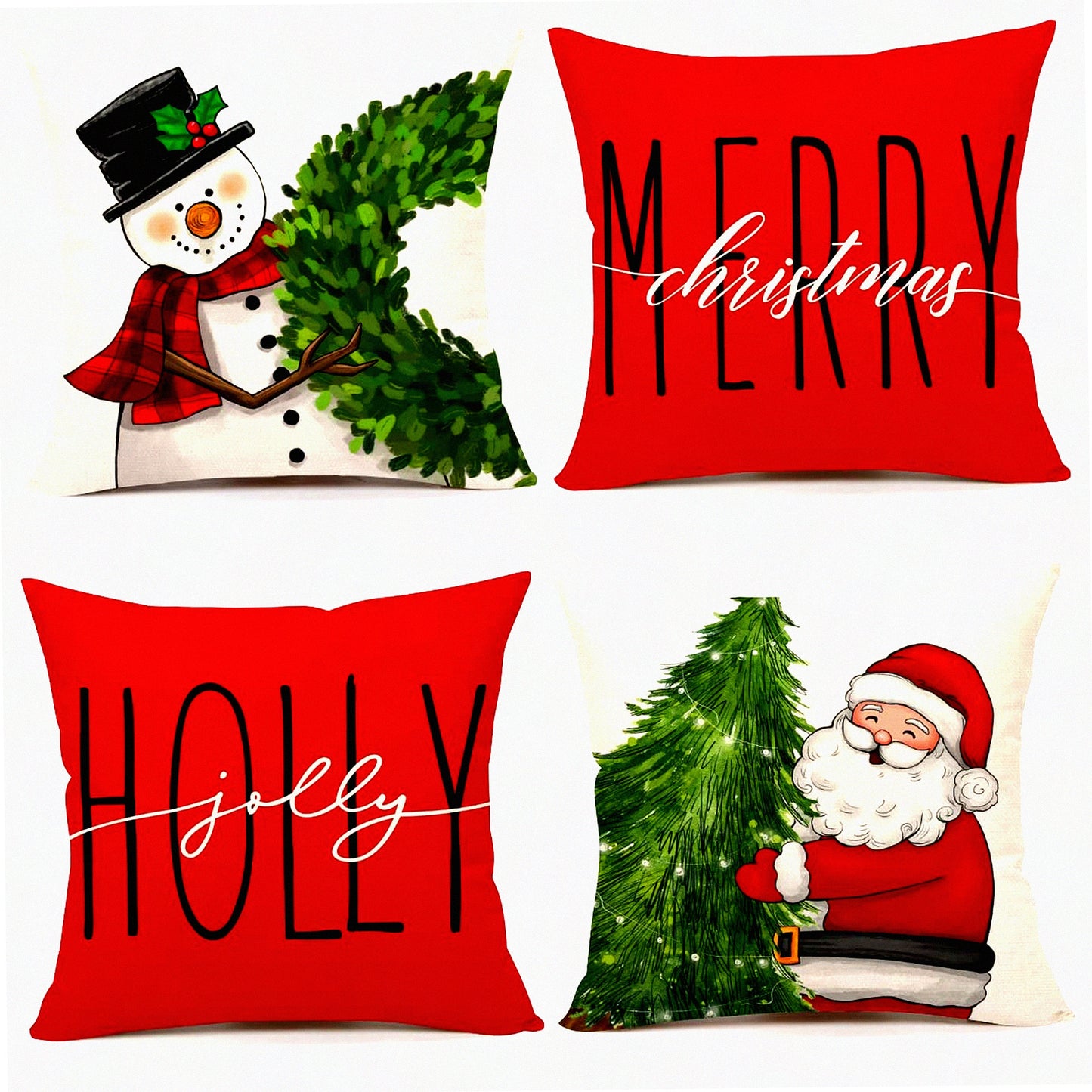 Winter Wonderland Pillow Covers Set - Farmhouse Decor Snowman Wreath Claus Tree Holly Jolly Holiday Throw Cushion Case 18x18 (Pack of 4)