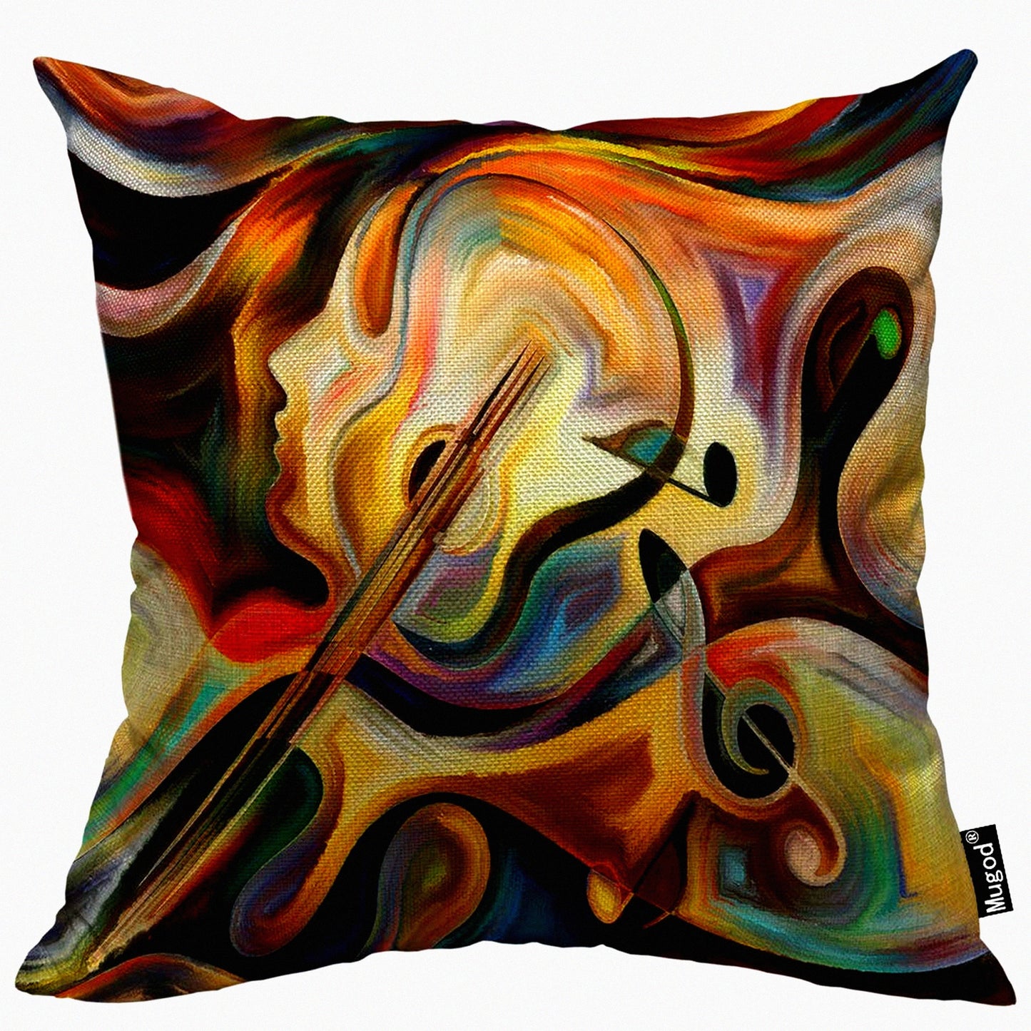 Musical Note Fluttering Pillow Cover - Red Brown Black Cotton Linen Square Cushion Case for Couch Sofa Bed 18x18 Inch - Decorative Throw Pillow Cover