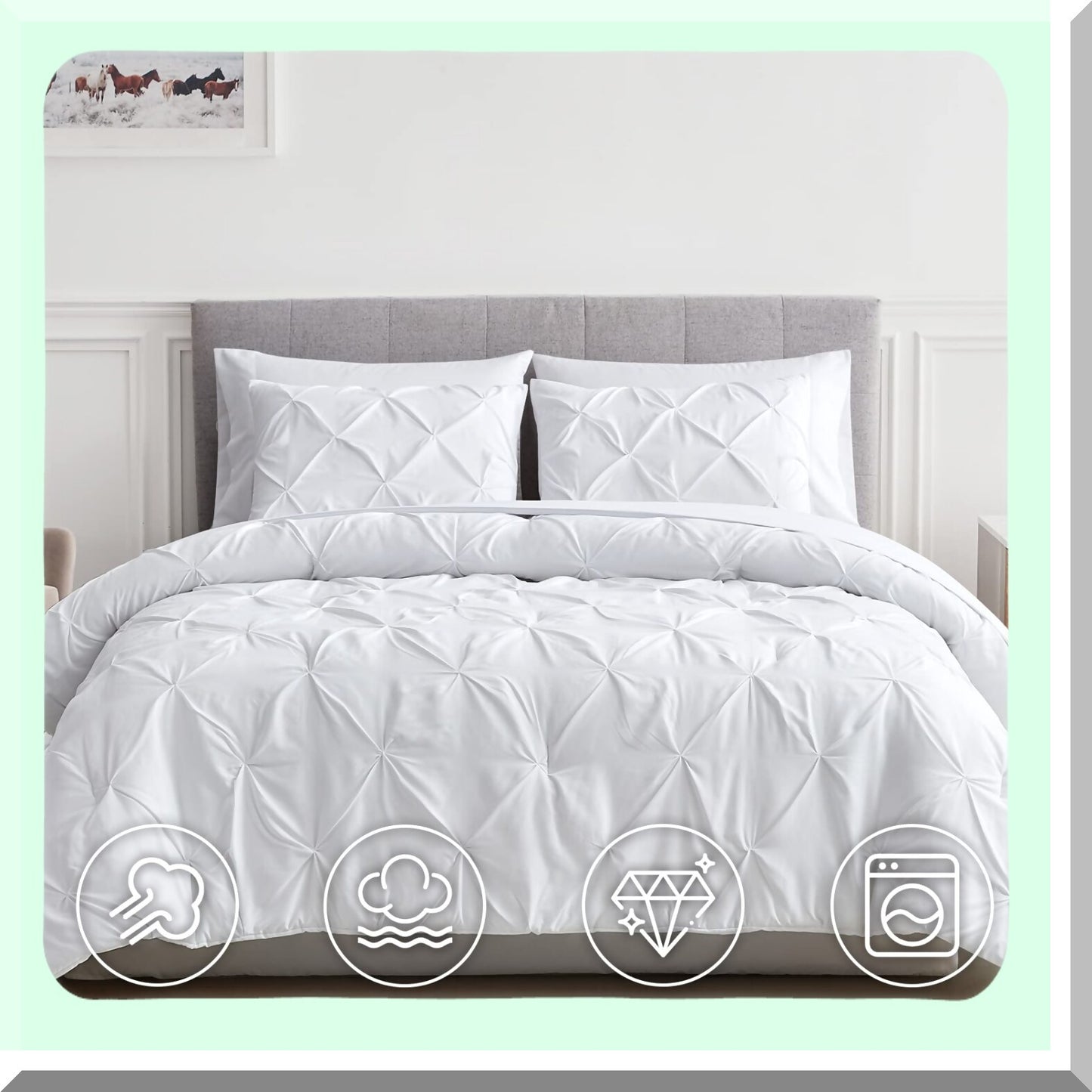 Luxury White Pintuck Queen Comforter Set - 7 Piece Bedding Bundle with Sheets, Pillowcases, and Shams - Pinch Pleat Design for Queen Size Bed