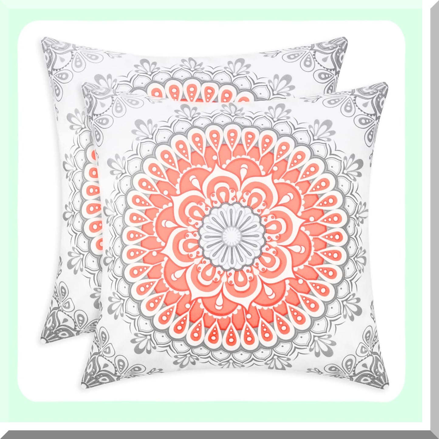 Cozy Fleece Dahlia Floral Medallion Throw Pillow Covers - Farmhouse Decor Cushion Cases Pack of 2 for Couch Bed Sofa - Living Coral Grey 22 X 22 Inches