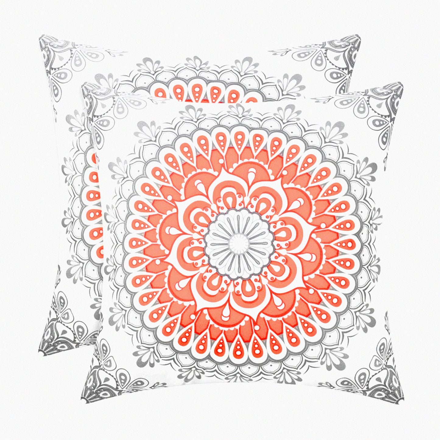 Cozy Fleece Dahlia Floral Medallion Throw Pillow Covers - Farmhouse Decor Cushion Cases Pack of 2 for Couch Bed Sofa - Living Coral Grey 22 X 22 Inches