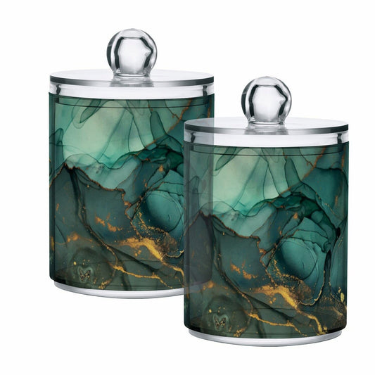 2 Pack Turquoise Green Marble Bathroom Qtip Holders
