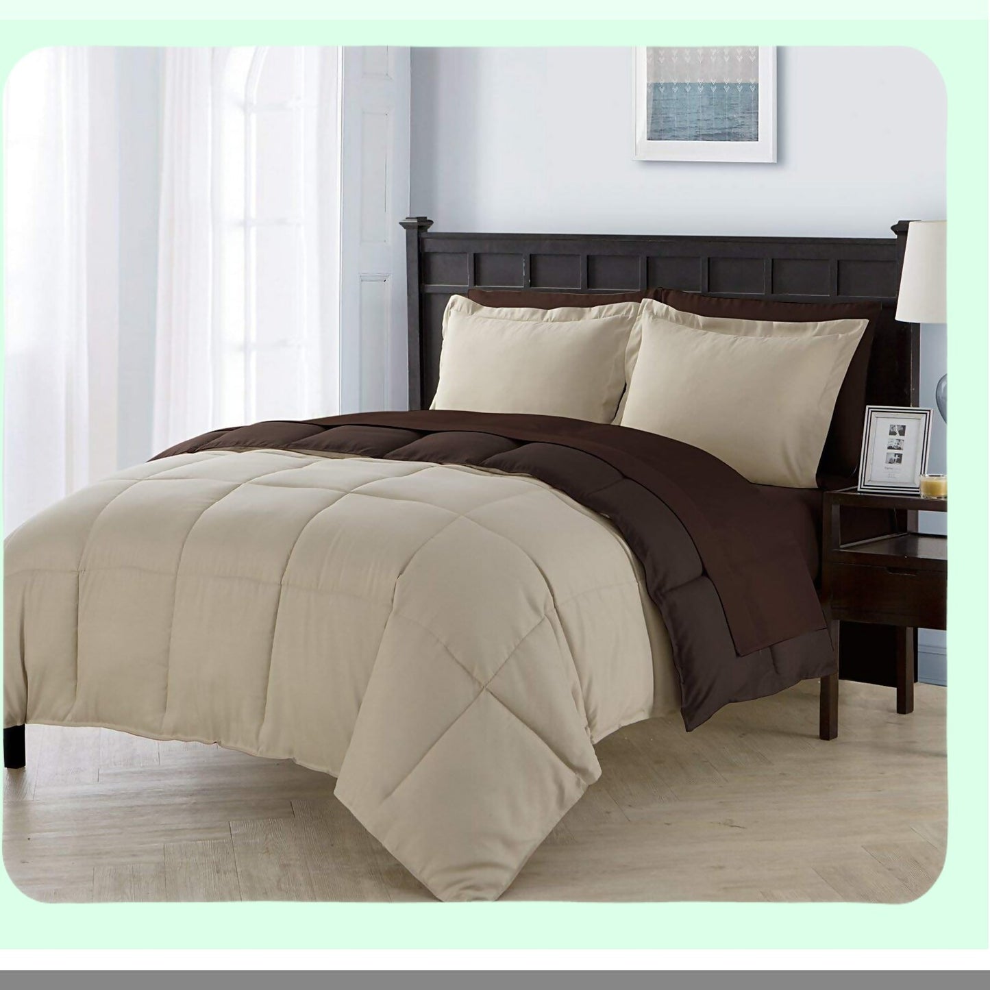 Taupe Brown Reversible Bedding Set - 7-Piece Cozy Room Decor with Matching Shams & Pillowcases - Soft King Size Bed in a Bag
