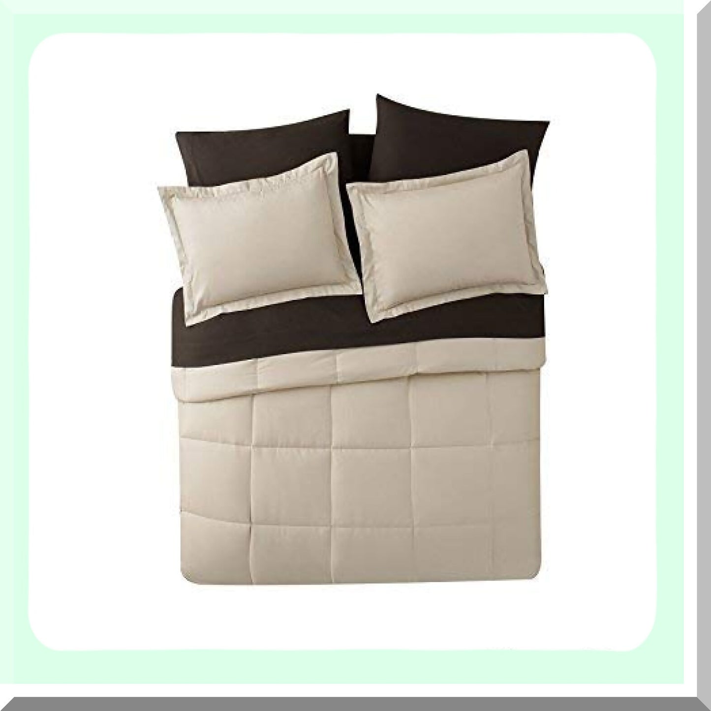 Taupe Brown Reversible Bedding Set - 7-Piece Cozy Room Decor with Matching Shams & Pillowcases - Soft King Size Bed in a Bag