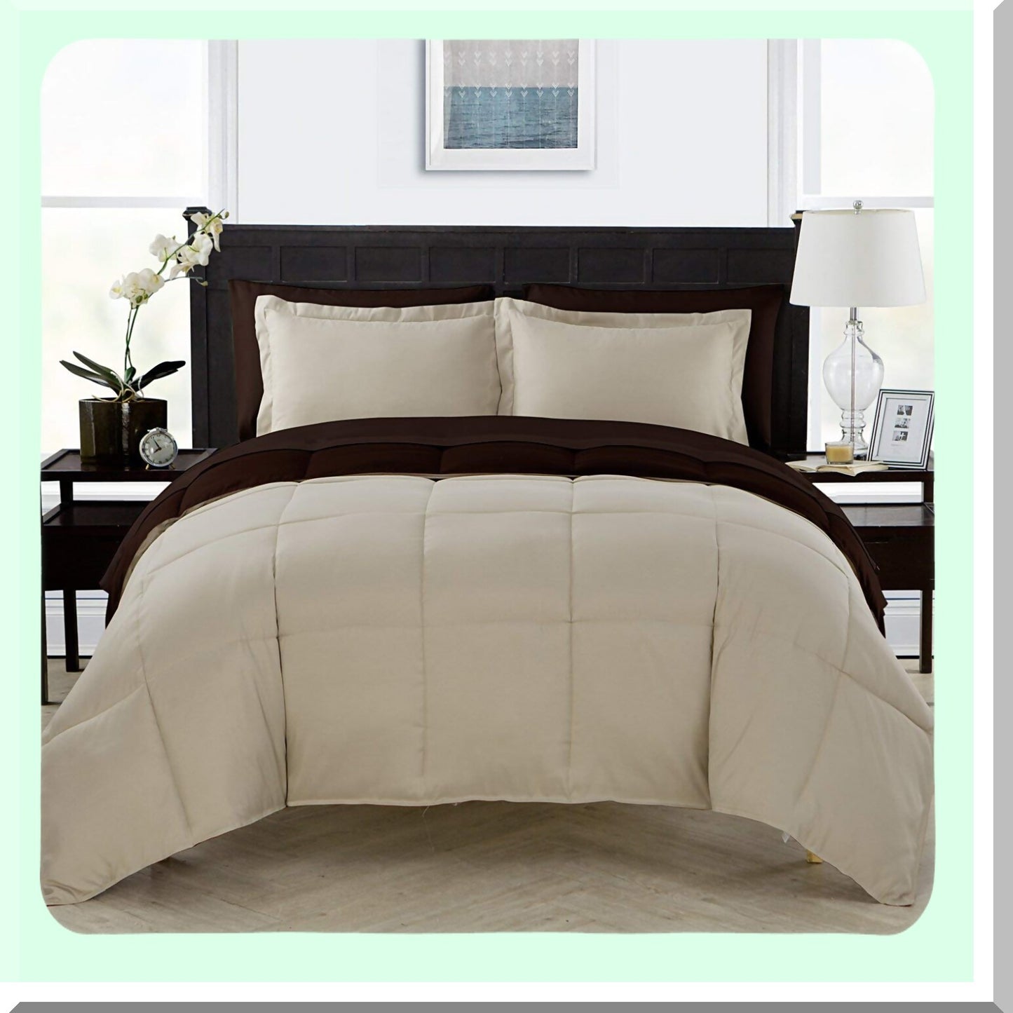 Taupe Brown Reversible Bedding Set - 7-Piece Cozy Room Decor with Matching Shams & Pillowcases - Soft King Size Bed in a Bag