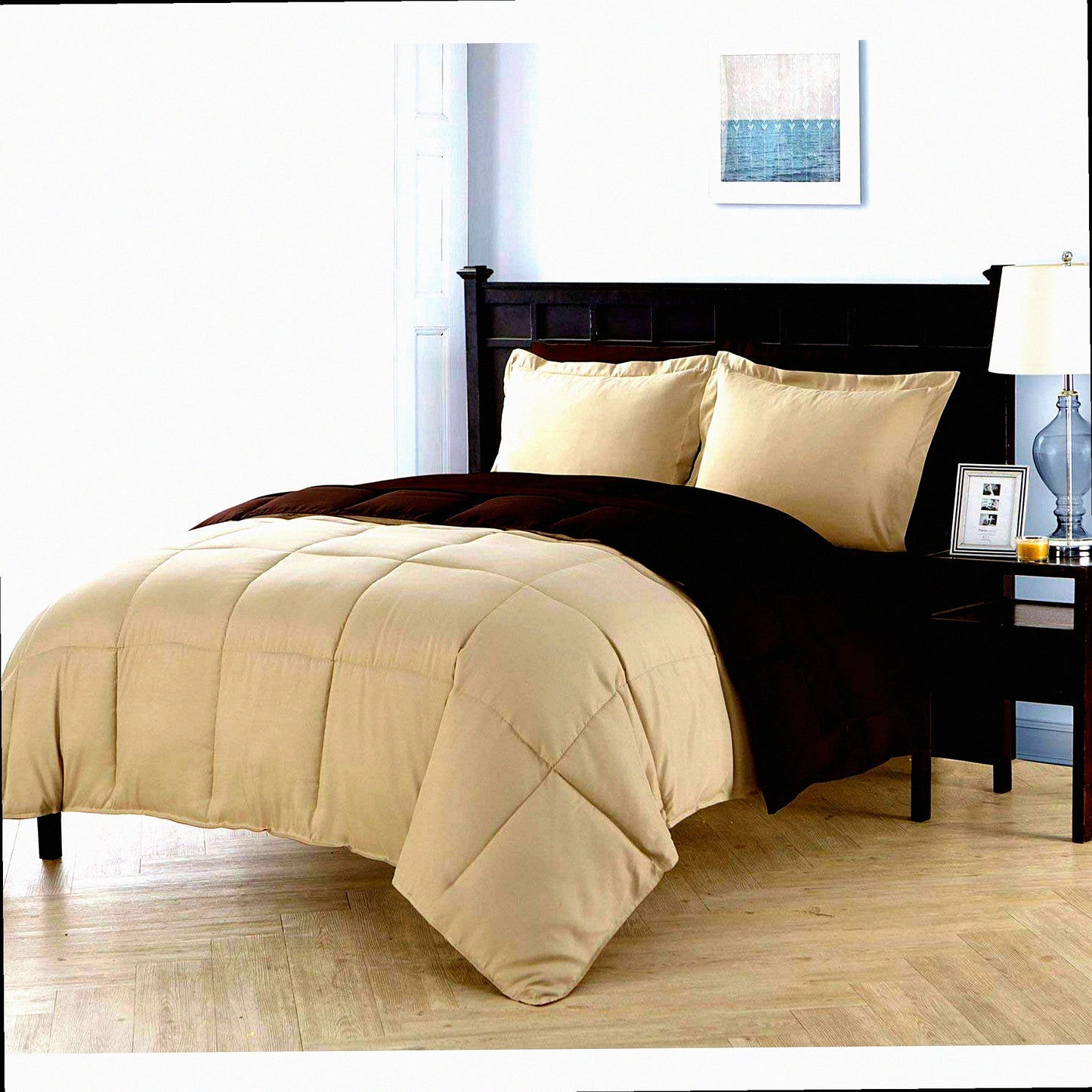 Taupe Brown Reversible Bedding Set - 7-Piece Cozy Room Decor with Matching Shams & Pillowcases - Soft King Size Bed in a Bag