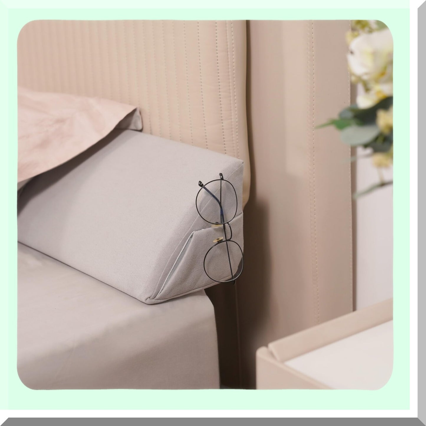 SleepEase Memory Foam Bed Wedge - Headboard Pillow & Lumbar Backrest for Twin Size Beds. Triangle Body Positioner & Reading Bolster to Fill Bed Gap.
