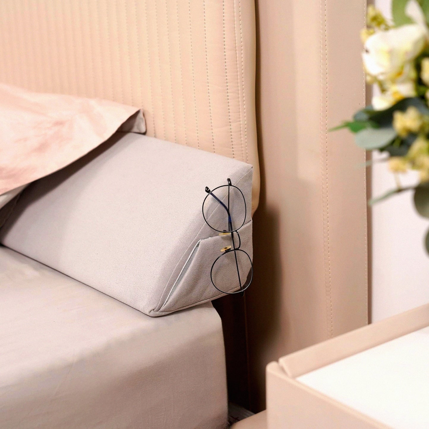 SleepEase Memory Foam Bed Wedge - Headboard Pillow & Lumbar Backrest for Twin Size Beds. Triangle Body Positioner & Reading Bolster to Fill Bed Gap.