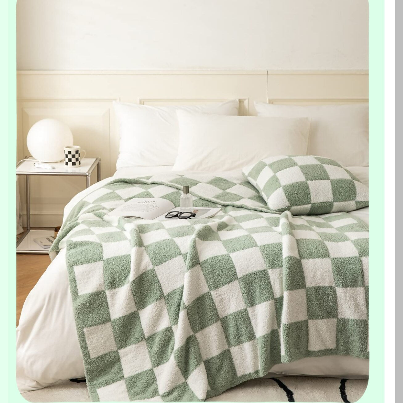 Ultra-Soft Cozy Checkered Microfiber Baby Blanket - Lightweight Fluffy Knitted Throw for Sofa, Couch, Bed - Matcha Green 30"x40""