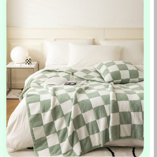 Ultra-Soft Cozy Checkered Microfiber Baby Blanket - Lightweight Fluffy Knitted Throw for Sofa, Couch, Bed - Matcha Green 30"x40""