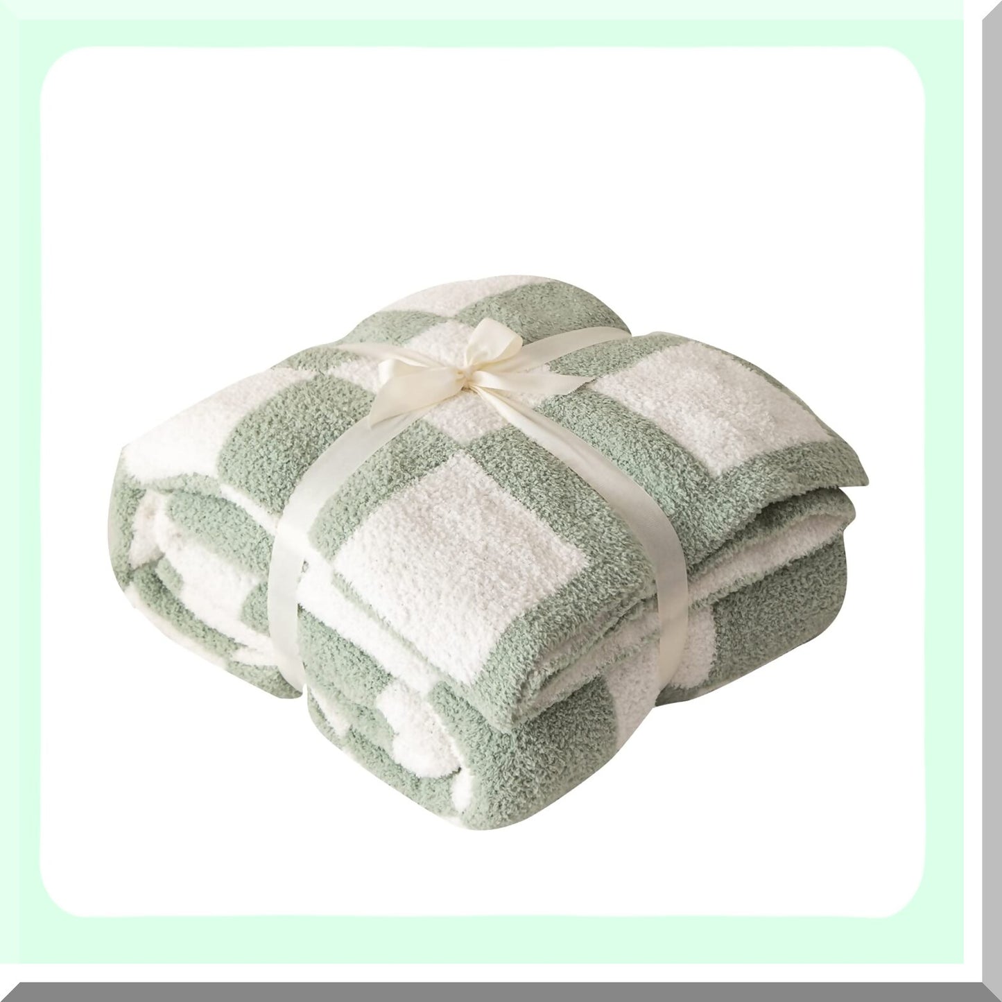 Ultra-Soft Cozy Checkered Microfiber Baby Blanket - Lightweight Fluffy Knitted Throw for Sofa, Couch, Bed - Matcha Green 30"x40""