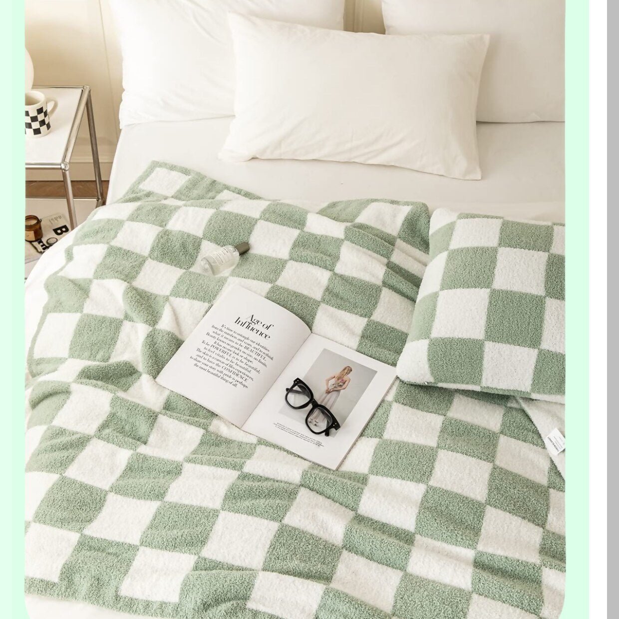 Ultra-Soft Cozy Checkered Microfiber Baby Blanket - Lightweight Fluffy Knitted Throw for Sofa, Couch, Bed - Matcha Green 30"x40""