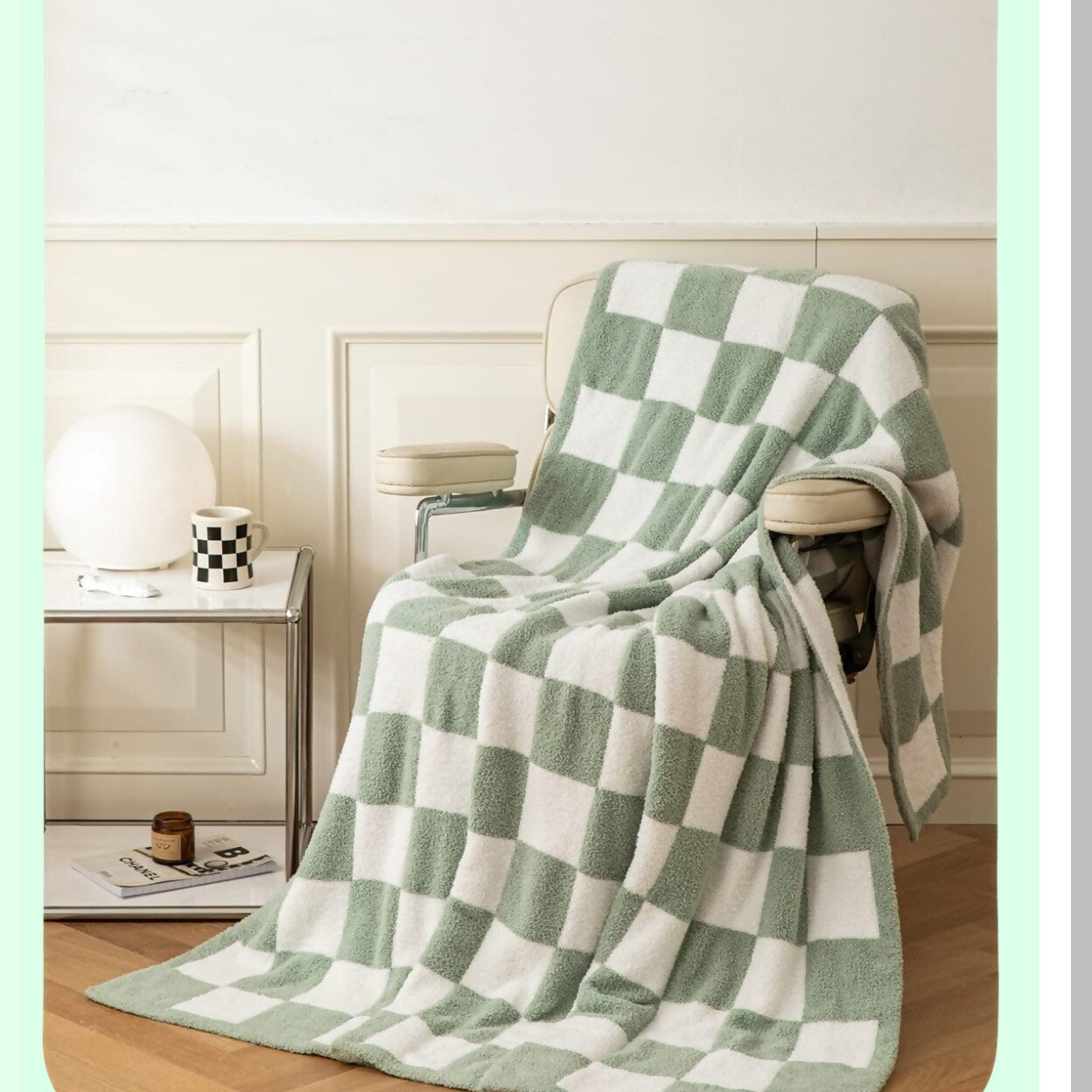 Ultra-Soft Cozy Checkered Microfiber Baby Blanket - Lightweight Fluffy Knitted Throw for Sofa, Couch, Bed - Matcha Green 30"x40""