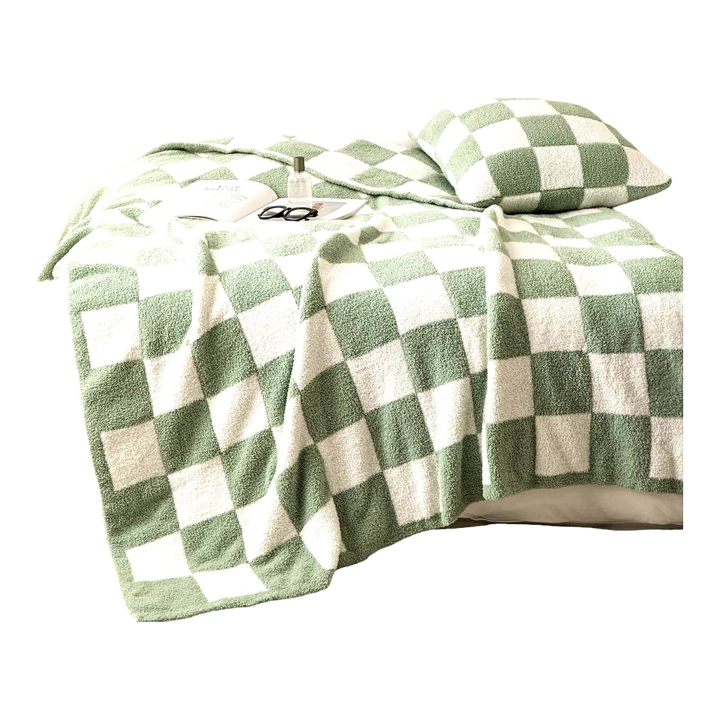 Ultra-Soft Cozy Checkered Microfiber Baby Blanket - Lightweight Fluffy Knitted Throw for Sofa, Couch, Bed - Matcha Green 30"x40""