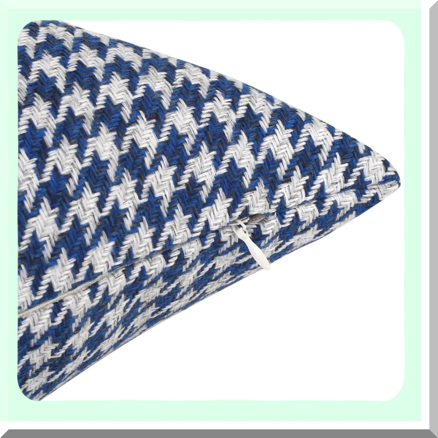 Geometric Cotton Linen Houndstooth Pillow Covers - Set of 2, Blue 18x18 Inches - Decorative Cushion Cases for Couch, Sofa, Bed, Chair