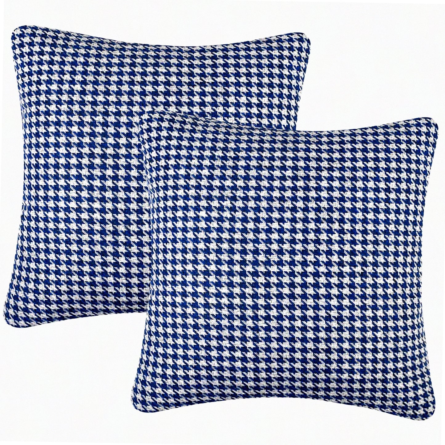 Geometric Cotton Linen Houndstooth Pillow Covers - Set of 2, Blue 18x18 Inches - Decorative Cushion Cases for Couch, Sofa, Bed, Chair