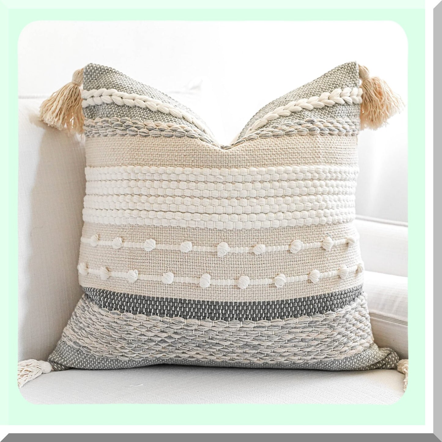 Gray Boho Farmhouse Textured Pillowcase - Decorative Square Accent Pillow Cover for Couch & Bed - Modern Bohemian Grey Pillow Pack 22x22