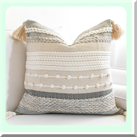 Gray Boho Farmhouse Textured Pillowcase - Decorative Square Accent Pillow Cover for Couch & Bed - Modern Bohemian Grey Pillow Pack 22x22