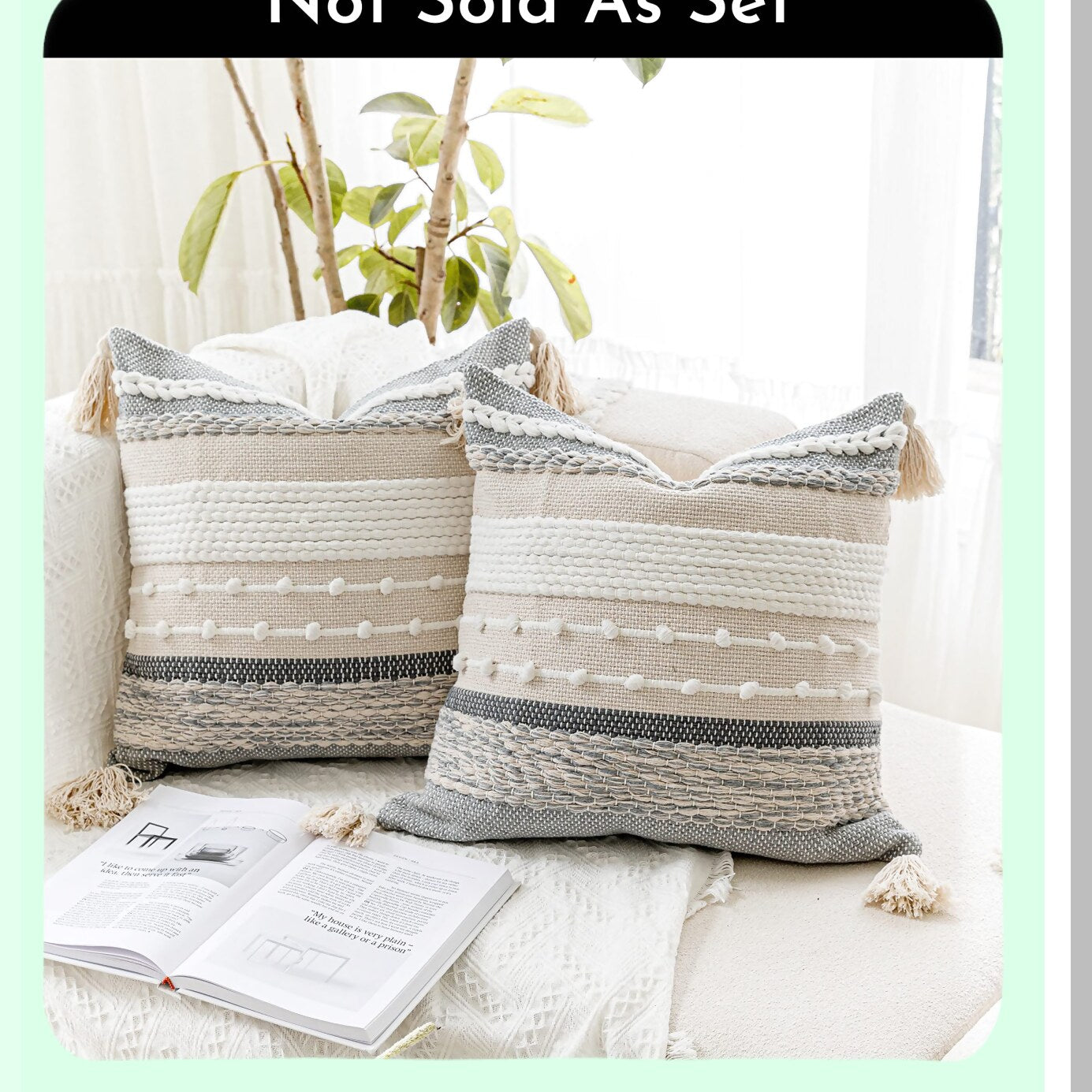 Gray Boho Farmhouse Textured Pillowcase - Decorative Square Accent Pillow Cover for Couch & Bed - Modern Bohemian Grey Pillow Pack 22x22