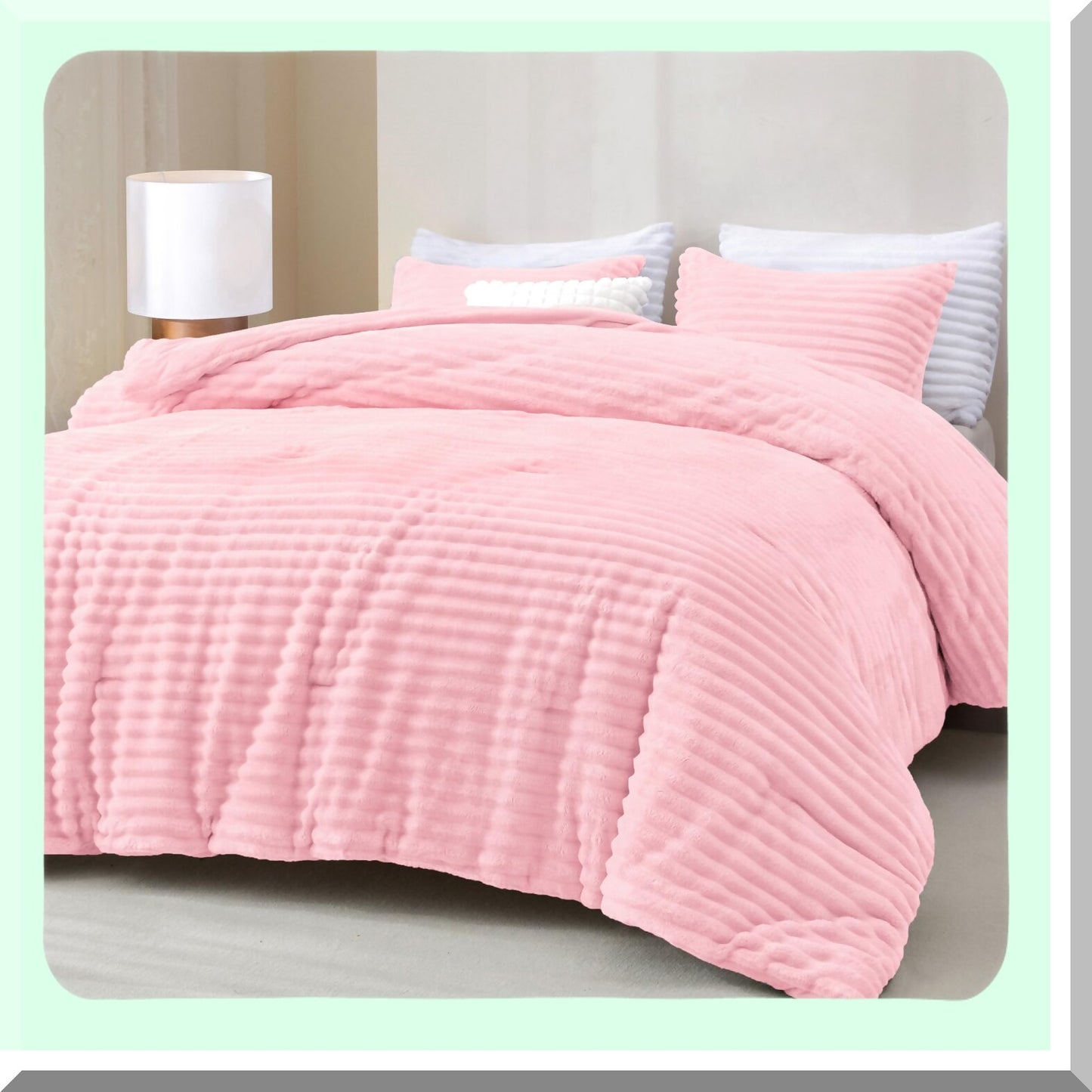 Winter Bliss Plush Comforter Set - Pink Fleece 3-Piece Bedding Set for Size Bed - Soft Warm Fluffy Luxury - Includes 1 Comforter and 2 Pillowcases - Cozy Bedroom Decor