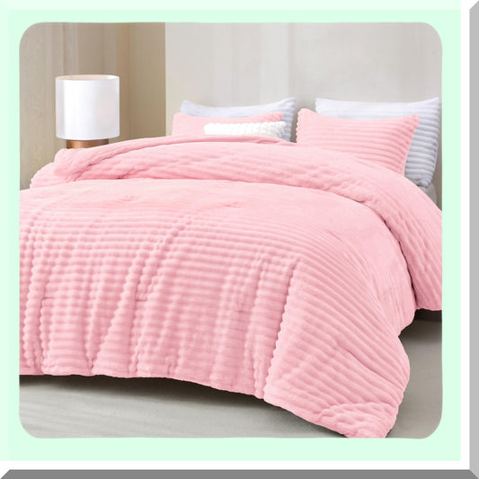 Winter Bliss Plush Comforter Set - Pink Fleece 3-Piece Bedding Set for Size Bed - Soft Warm Fluffy Luxury - Includes 1 Comforter and 2 Pillowcases - Cozy Bedroom Decor