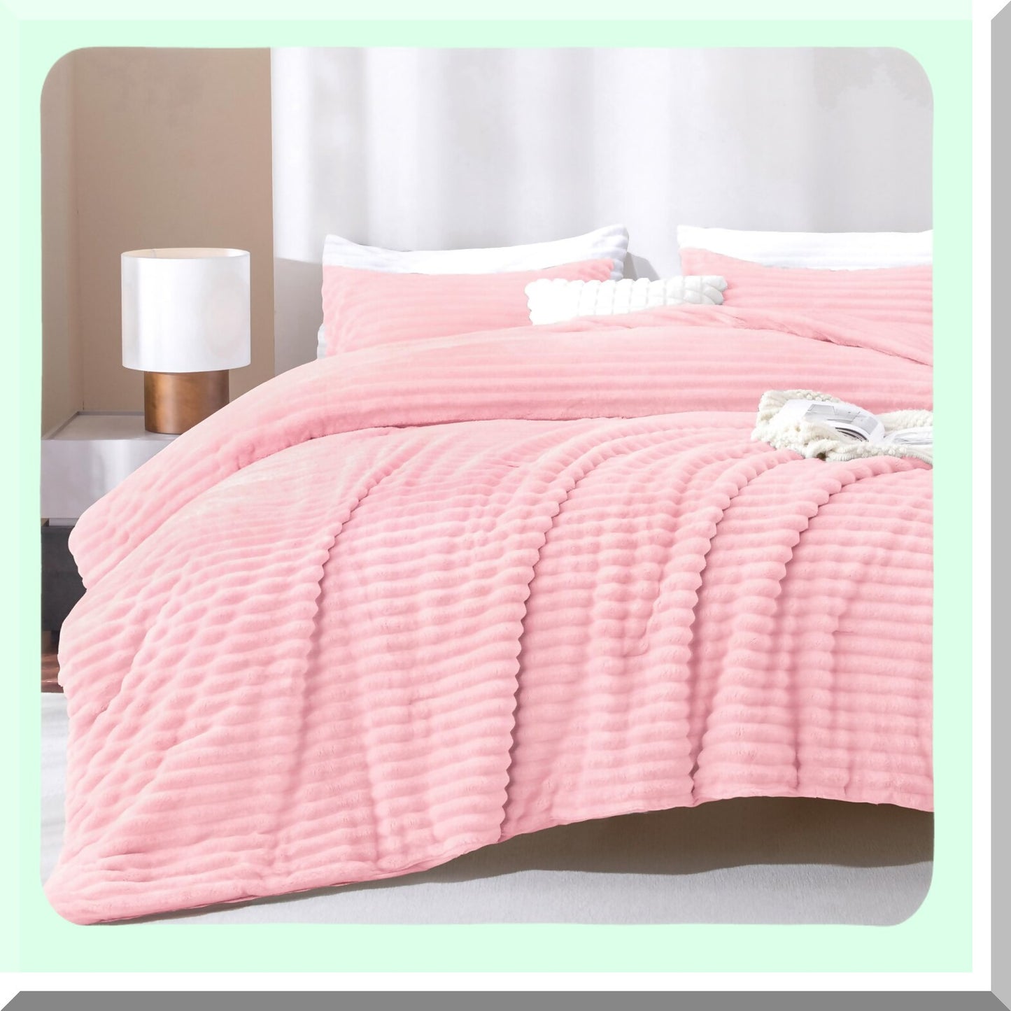 Winter Bliss Plush Comforter Set - Pink Fleece 3-Piece Bedding Set for Size Bed - Soft Warm Fluffy Luxury - Includes 1 Comforter and 2 Pillowcases - Cozy Bedroom Decor