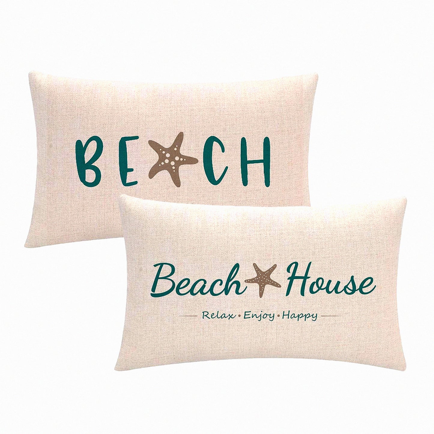 Starfish Summer Beach Decor Pillowcase Set - Coastal House Cushion Cover 12x20 inch - Holiday Lumber Throw Pillow Cover - Set of 2