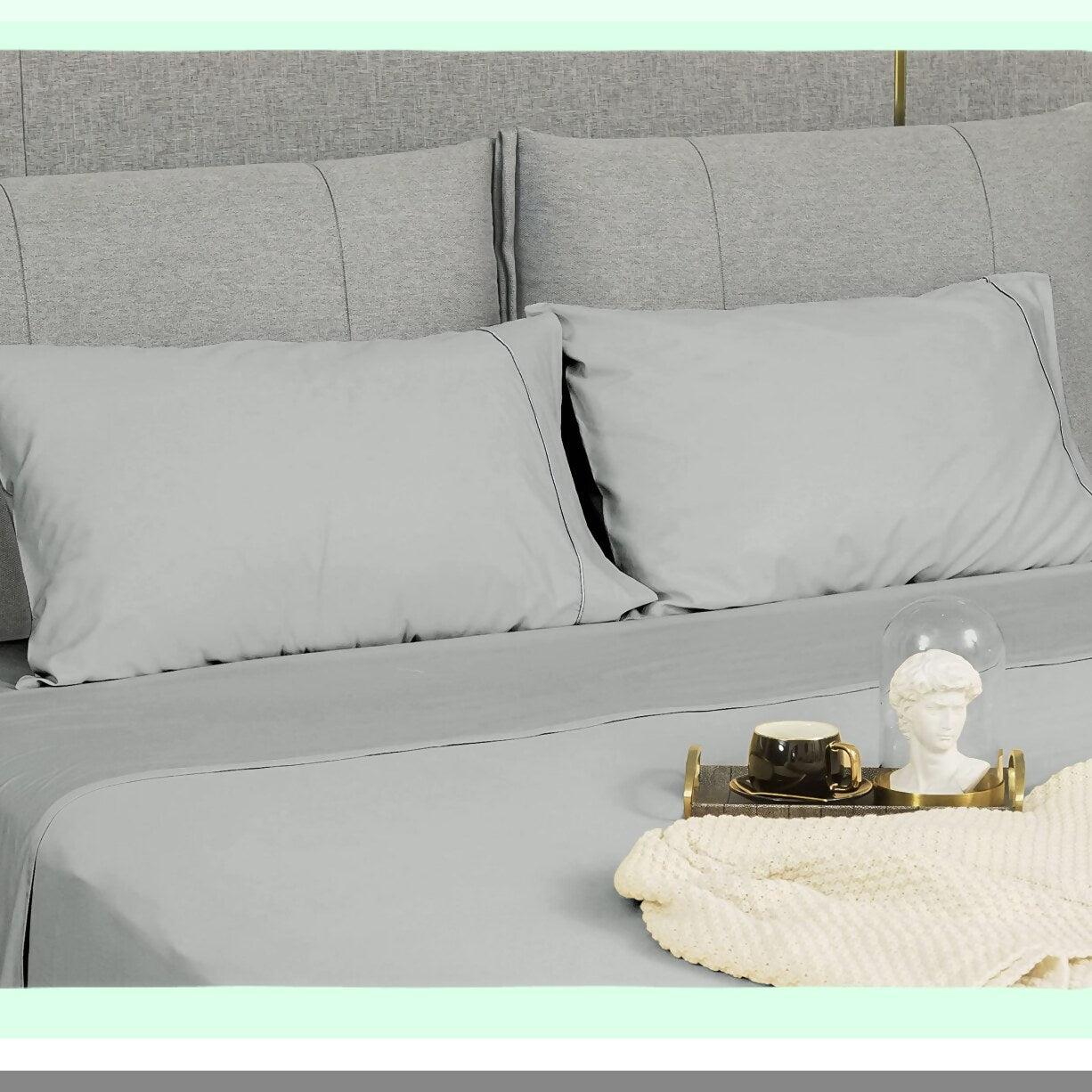 Silver Dream Queen Pillowcase Set - 100% Cotton, 2030 inches, Soft & Breathable, Solid Gray with Silver Trim - Pack of 2