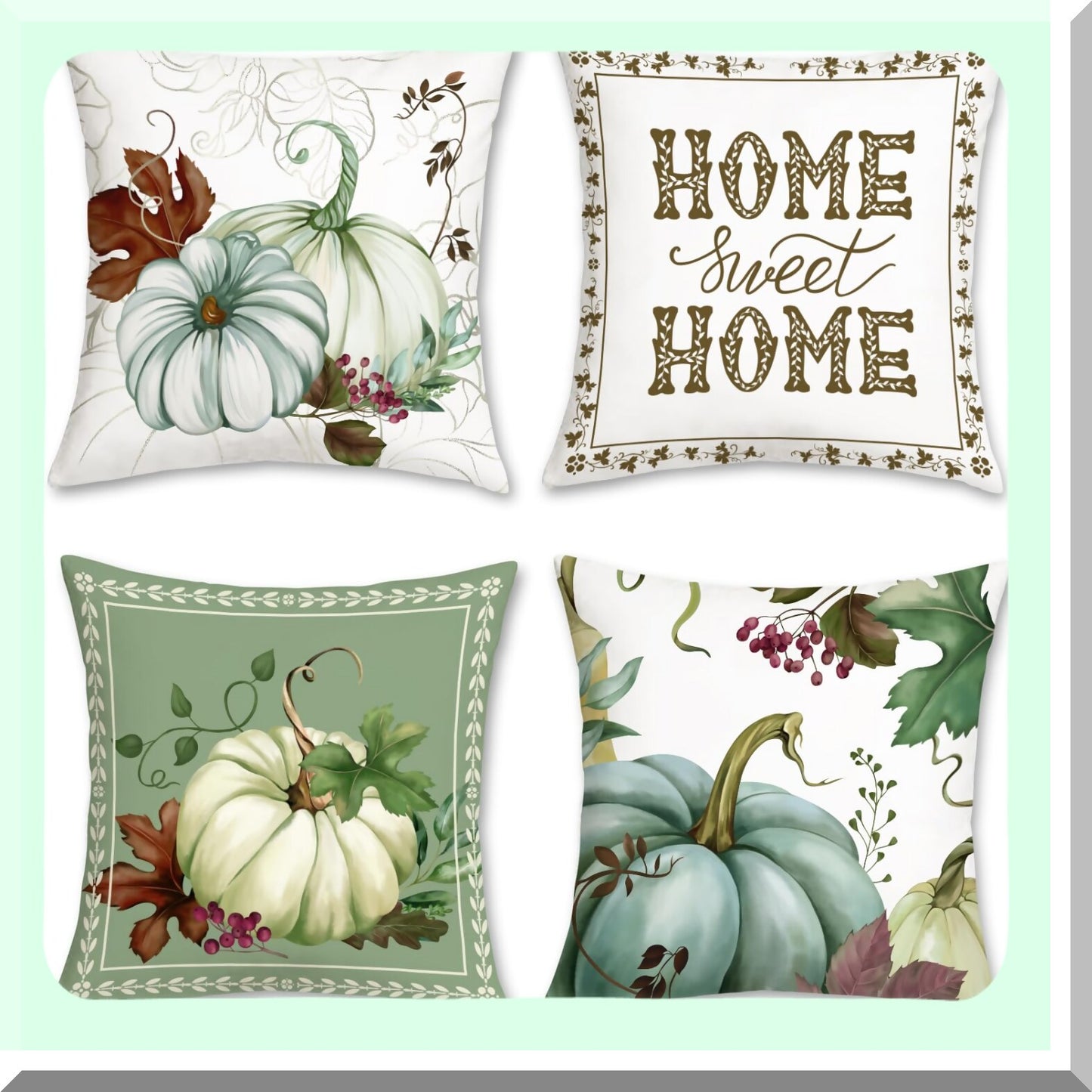 Autumn Harvest Pillowcase Set - Fall Pumpkin Decorative Cushion Covers 18x18 Inch for Couch Sofa - Thanksgiving Home Decor - Set of 4