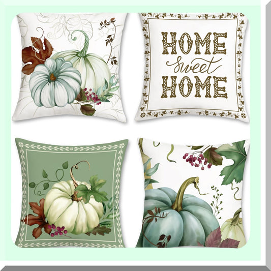 Autumn Harvest Pillowcase Set - Fall Pumpkin Decorative Cushion Covers 18x18 Inch for Couch Sofa - Thanksgiving Home Decor - Set of 4