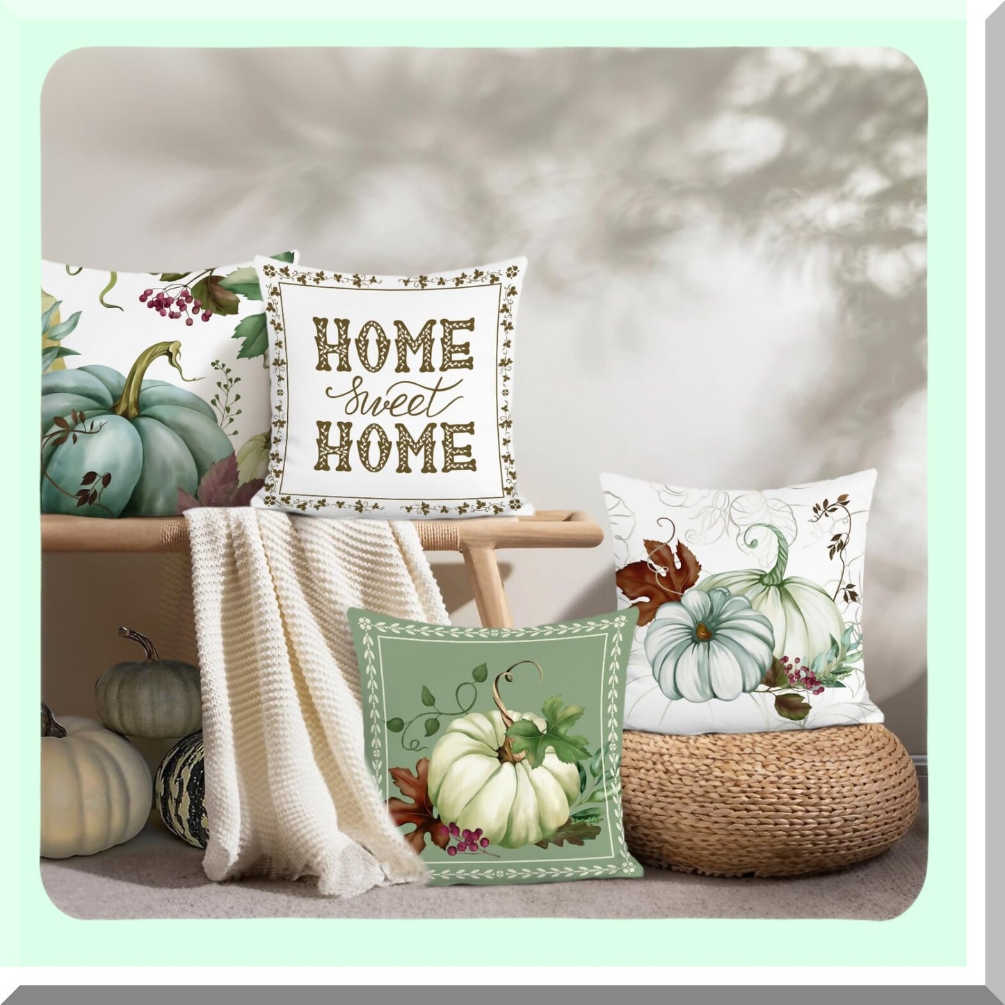 Autumn Harvest Pillowcase Set - Fall Pumpkin Decorative Cushion Covers 18x18 Inch for Couch Sofa - Thanksgiving Home Decor - Set of 4