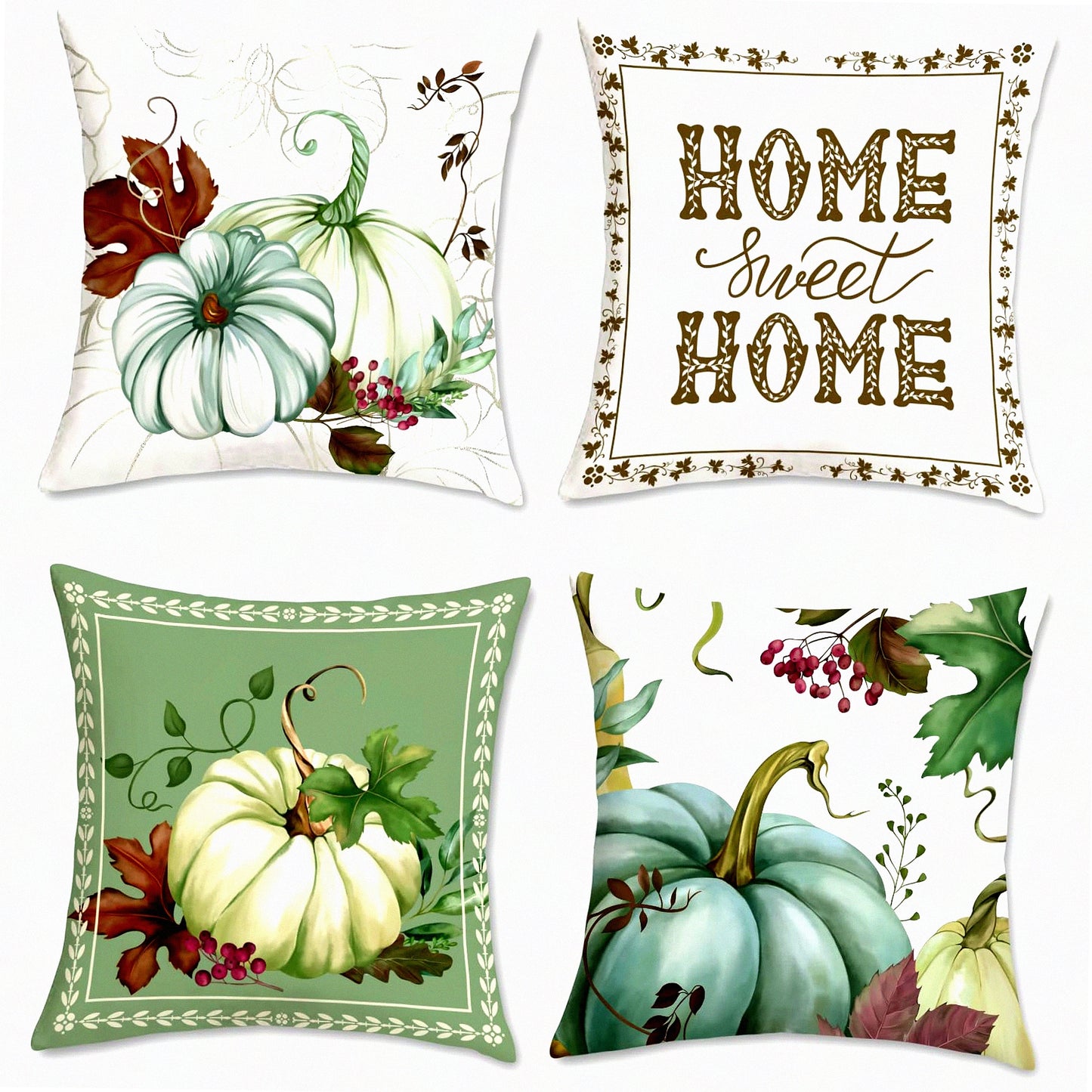 Autumn Harvest Pillowcase Set - Fall Pumpkin Decorative Cushion Covers 18x18 Inch for Couch Sofa - Thanksgiving Home Decor - Set of 4