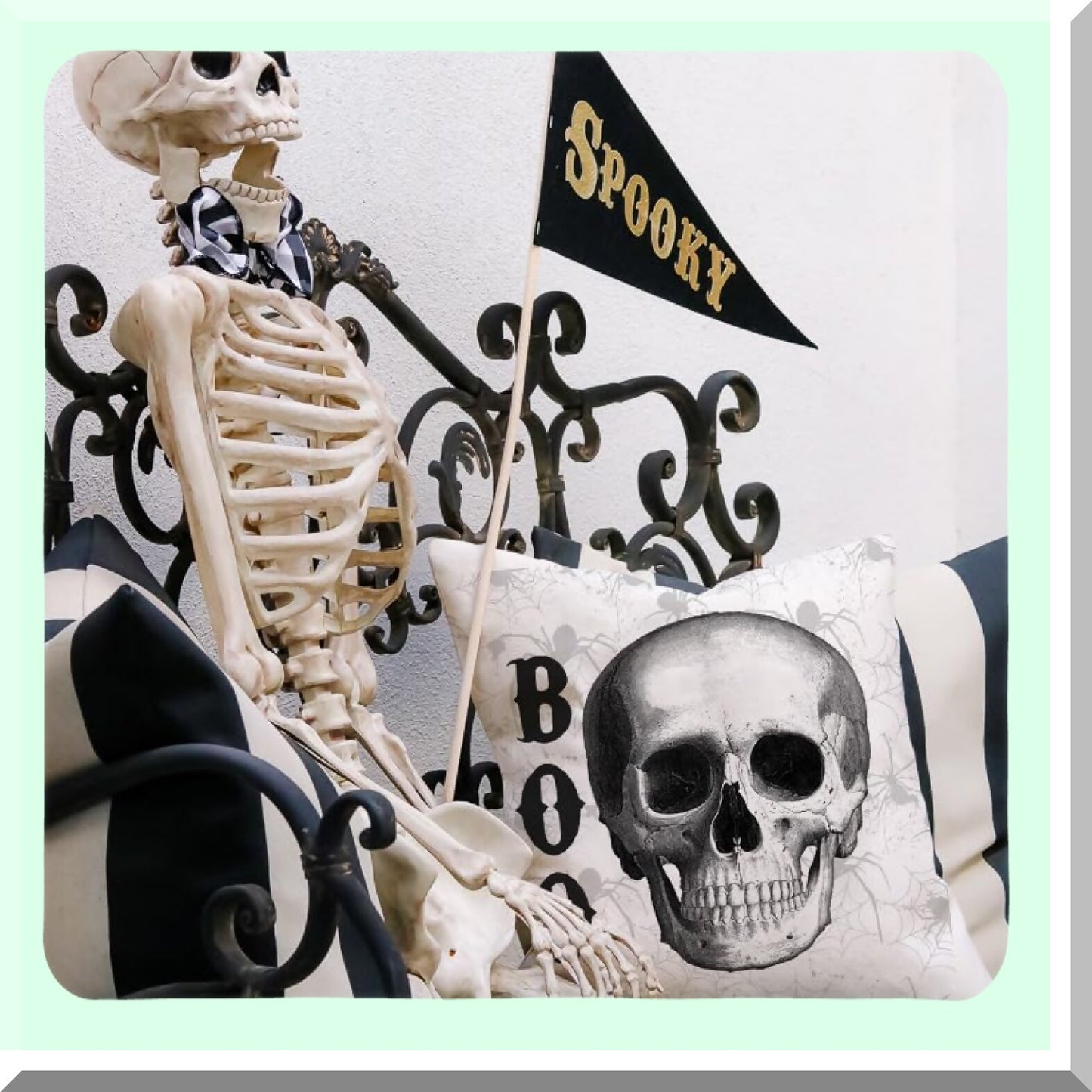 Spooky Raven Crow Pillow Covers Set - Halloween Decorative Throw Cushion Cases - Trick or Treat Outdoor Fall Decorations for Couch - 18x18 Black Skull Boo Pillows