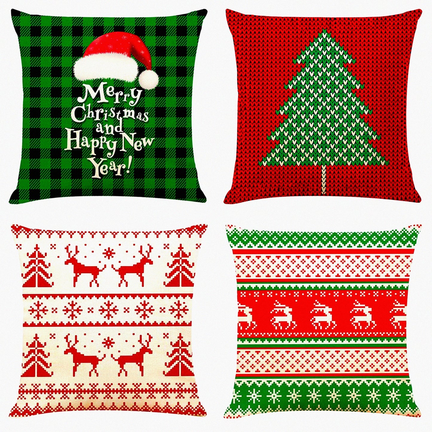 Decorative Cotton Linen Throw Pillow Covers Set - 18"x18" Square Cushion Cases for Sofa, Couch, Bed, Car - Pack of 4