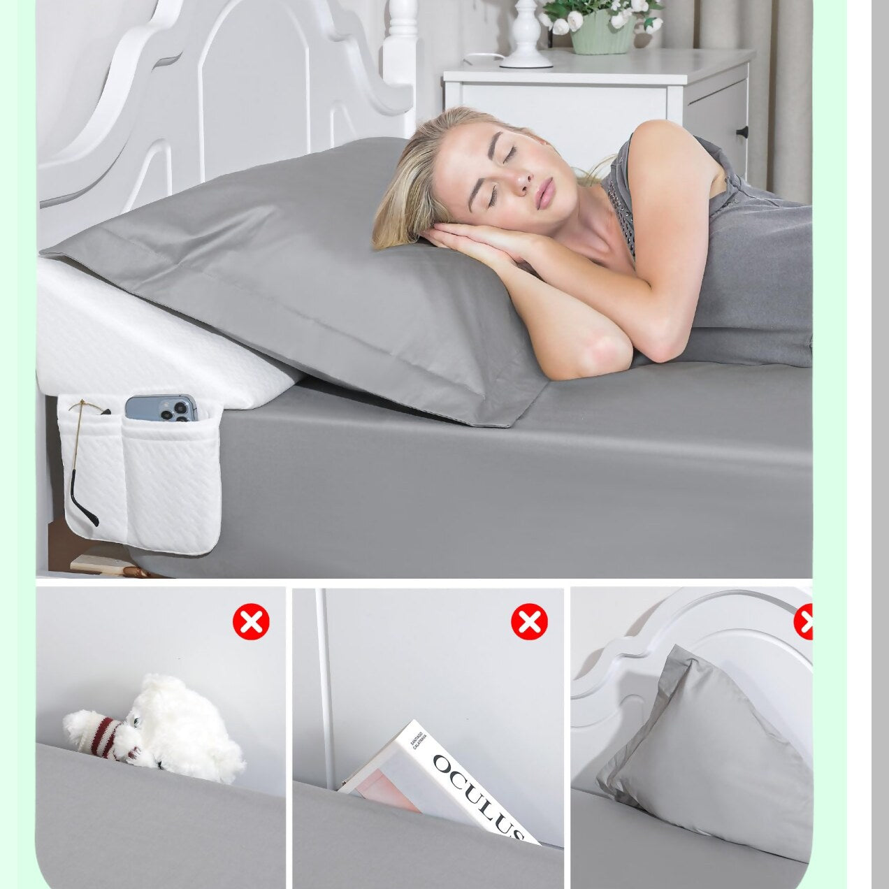 Headboard Gap Guard - Queen Size Pillow Wedge, Mattress Filler & Wall Bolster Set - Pillow Stopper for Headboard - 60" x 10" x 6"
