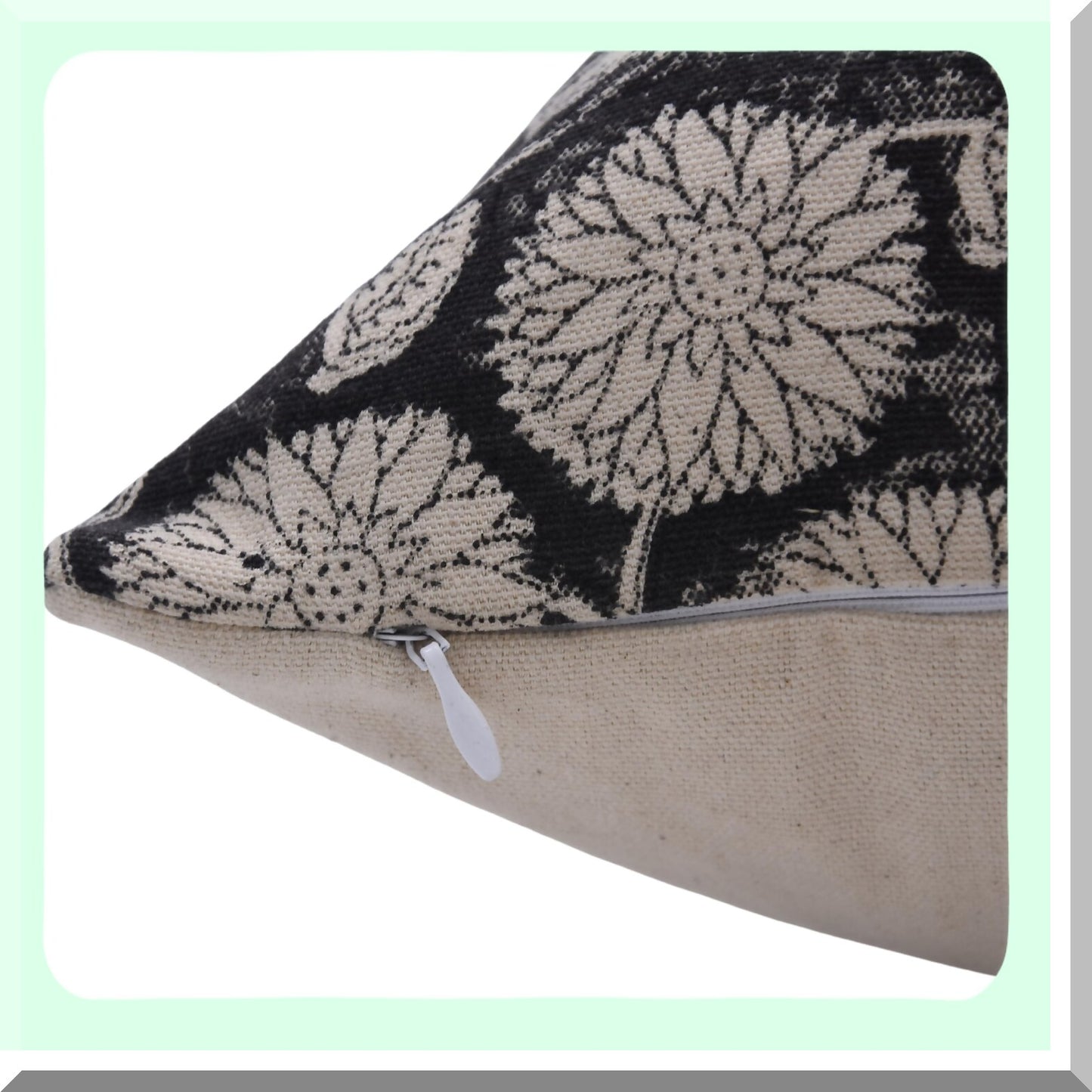 Floral Boho Block Print Cotton Throw Pillow Covers - Sudarshan Jaal Decor - 20x20 Black Home Accent - Unique Bohemian Cushion Case
