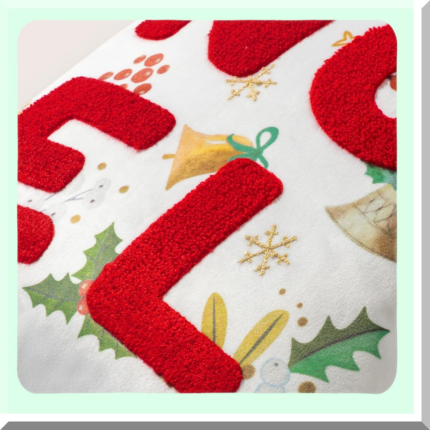 Merry Velvet Teddy Candy Cane Pillow Covers - Set of 2 | Embroidered Tufted Xmas Pillowcases | Green 18x18 inch | Soft Festive Holiday Decor