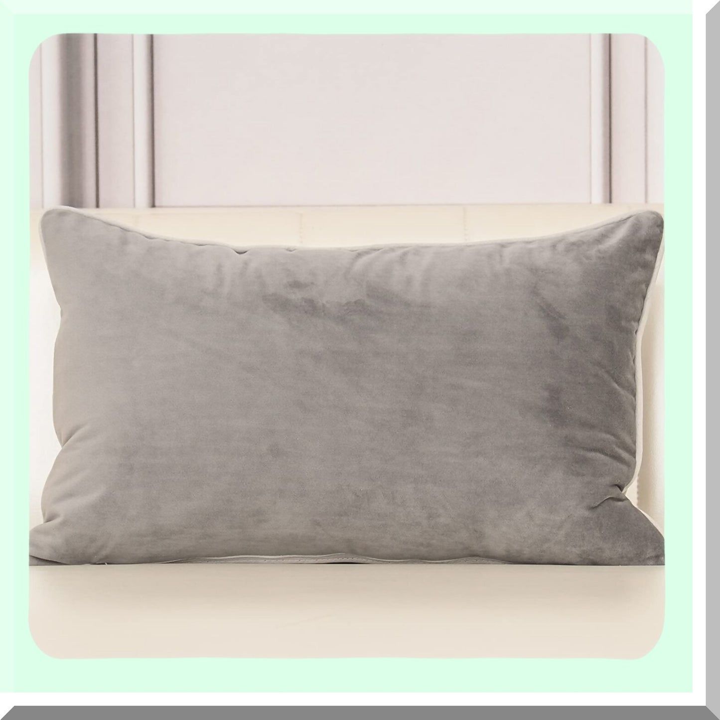 Luxury Velvet Floral Embroidery Cushion Cover - Grey & White Rectangle Throw Pillow Case for Home Decor - Couch & Bed Living Room Accent