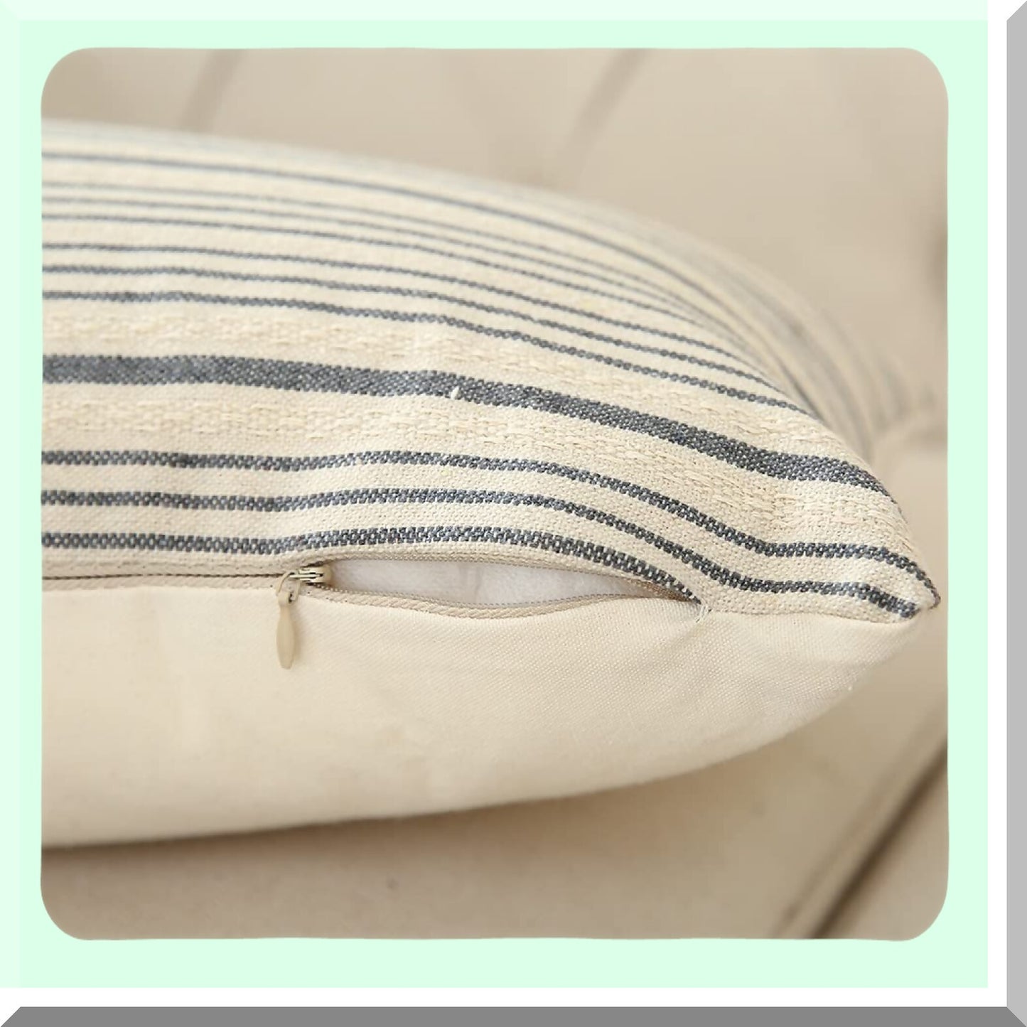 Striped Linen Farmhouse Pillow Covers - Set of 2 Modern Accent Square Decorative Cushion Cases for Sofa Couch Chair Bedroom - Grey & Cream 18x18