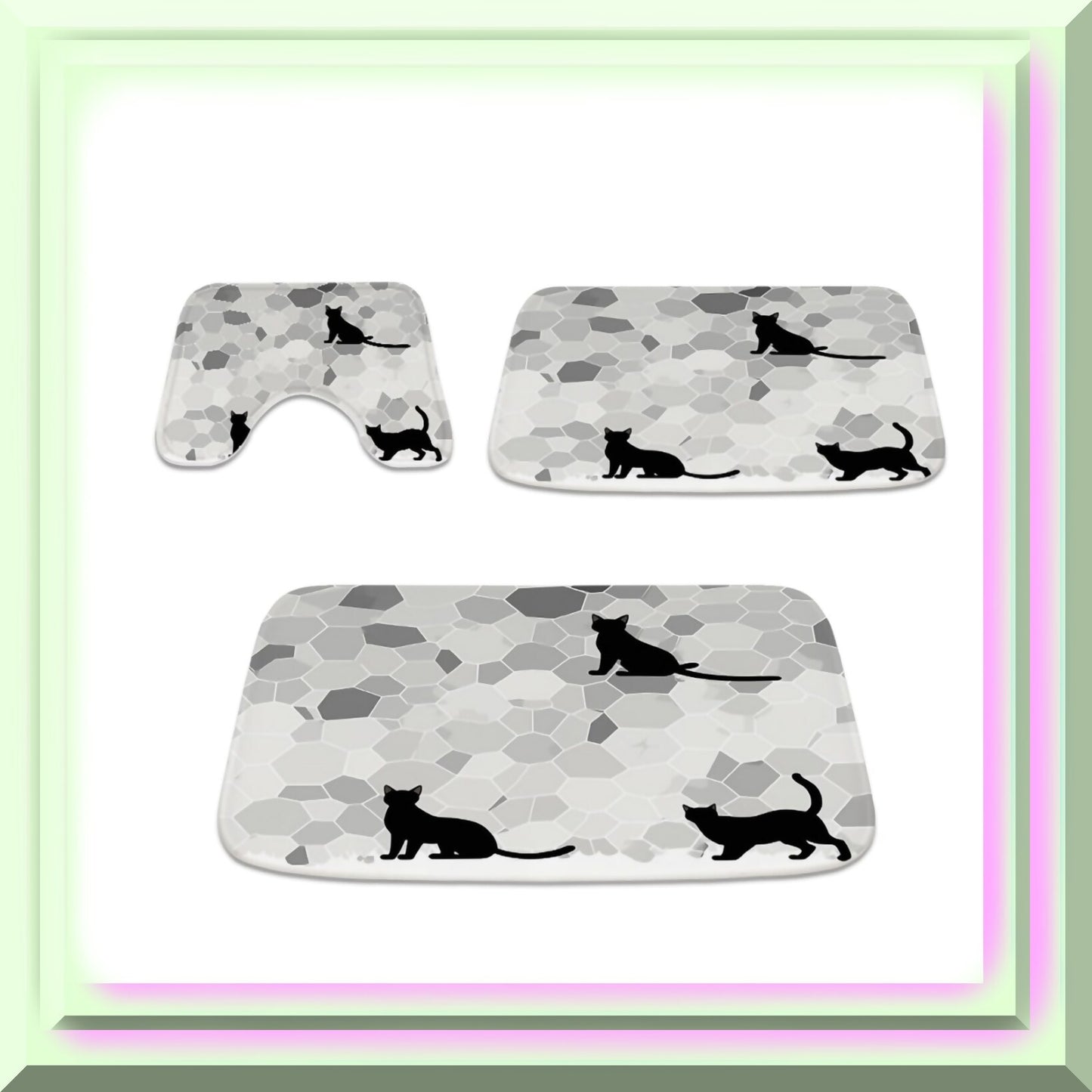 Black Cat Bathroom Rugs 20x31 Kitten Silhouette 3 Piece Set