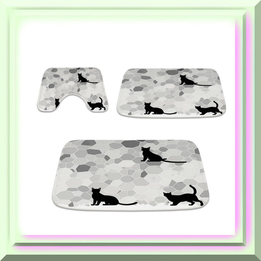 Black Cat Bathroom Rugs 20x31 Kitten Silhouette 3 Piece Set