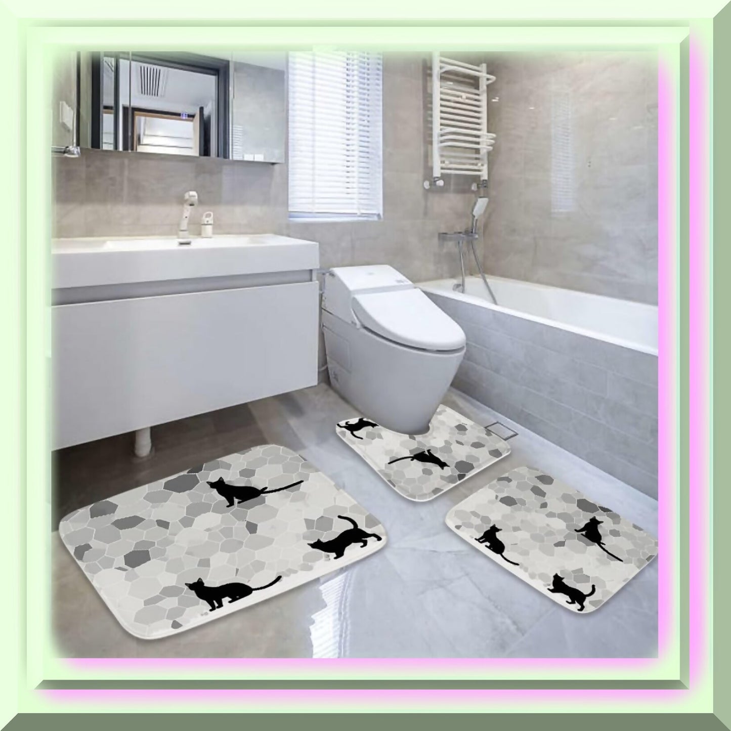 Black Cat Bathroom Rugs 20x31 Kitten Silhouette 3 Piece Set