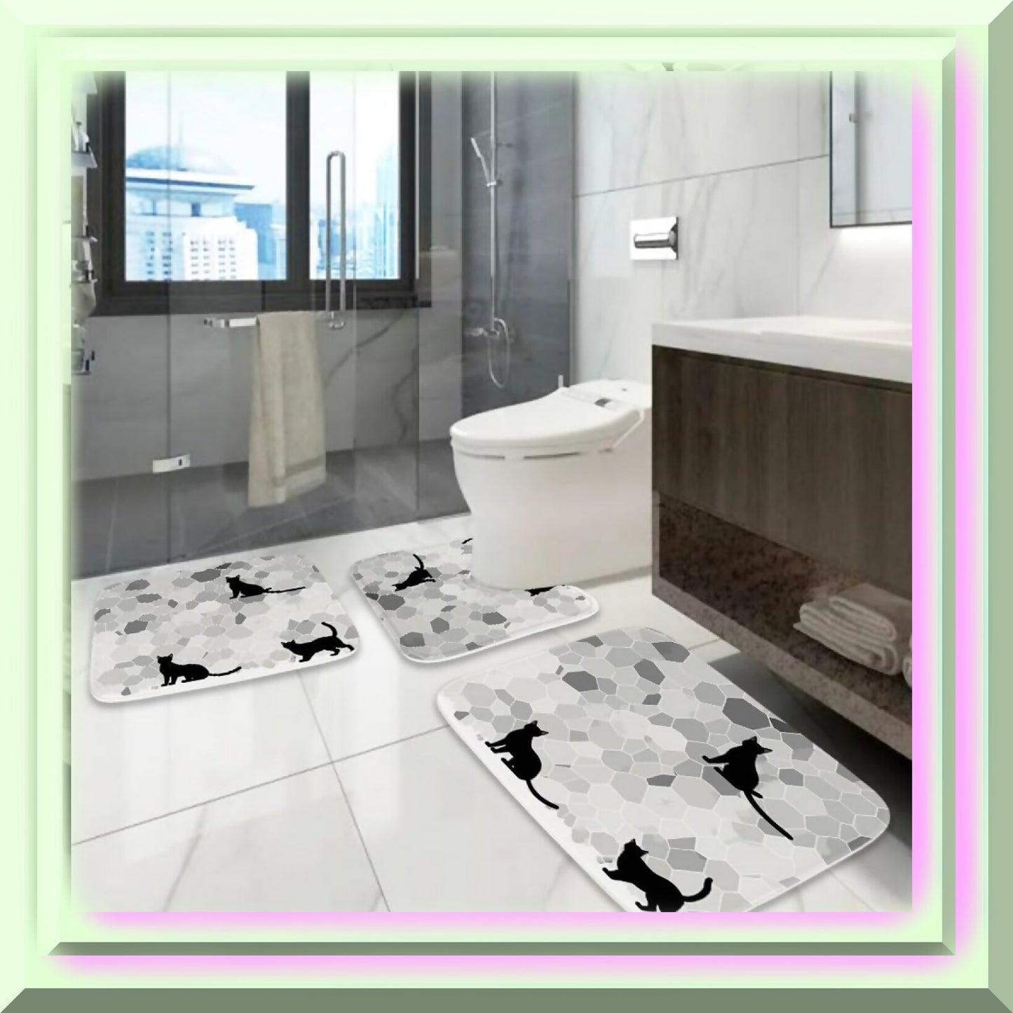 Black Cat Bathroom Rugs 20x31 Kitten Silhouette 3 Piece Set